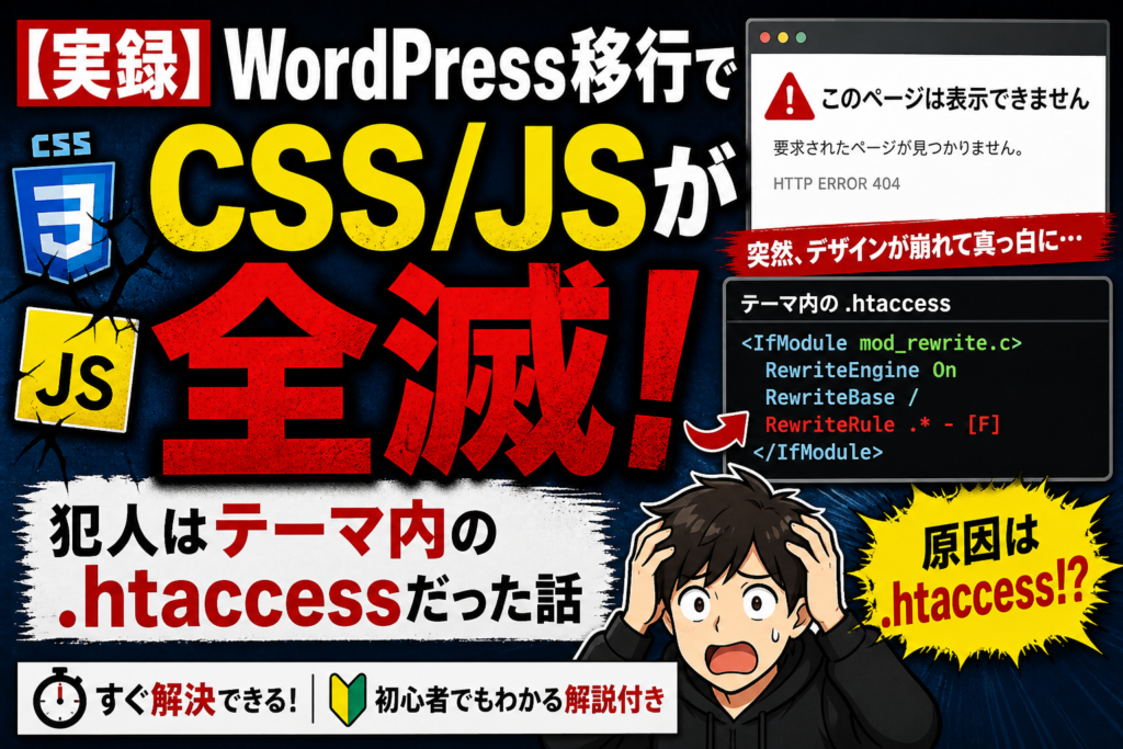 【実録】WordPress移行でCSS/JSが全滅！犯人はテーマ内の.htaccessだった話