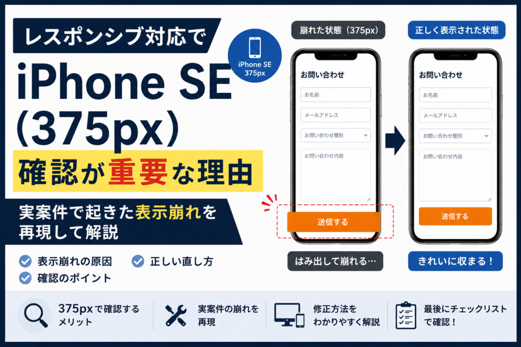 レスポンシブ対応でiPhone SE（375px）確認が重要な理由｜実案件で起きた表示崩れを再現して解説
